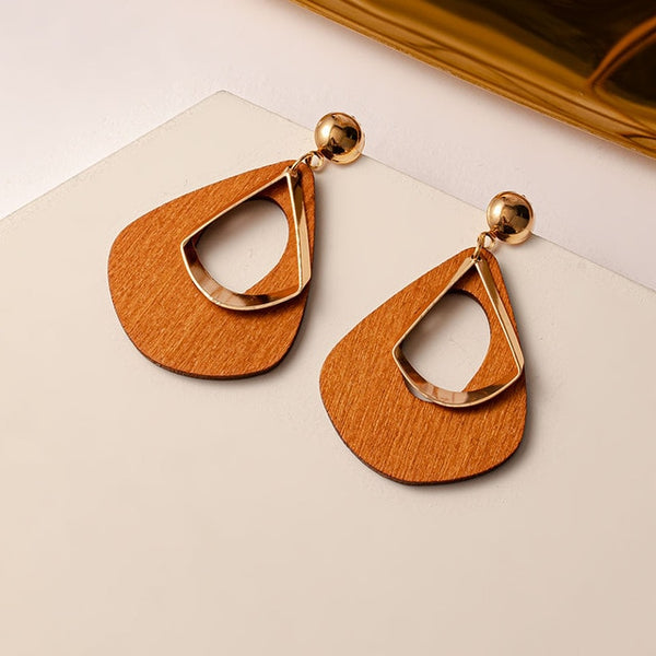Brown Arcylic Geometric Dangle Drop Gold Earing - Regeneration Zone