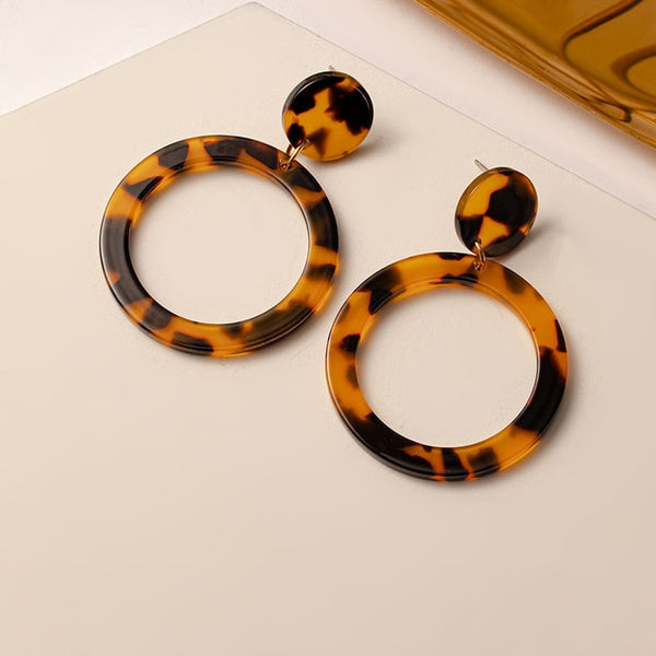 Brown Arcylic Geometric Dangle Drop Gold Earing - Regeneration Zone