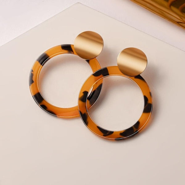 Brown Arcylic Geometric Dangle Drop Gold Earing - Regeneration Zone