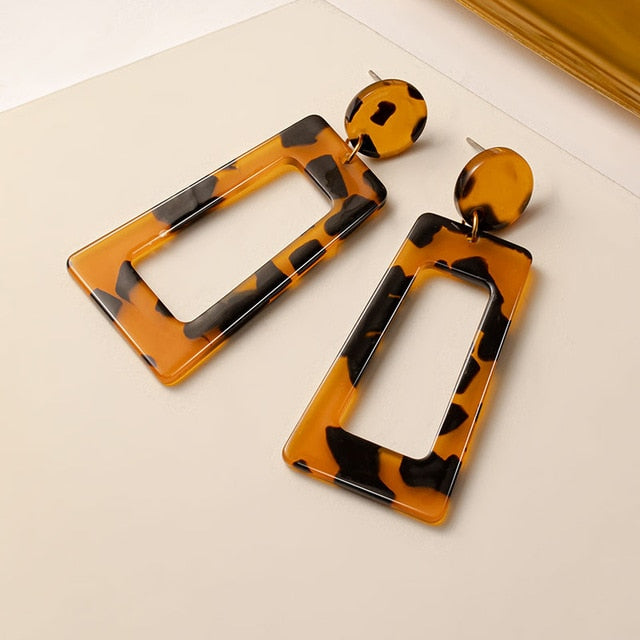 Brown Arcylic Geometric Dangle Drop Gold Earing - Regeneration Zone