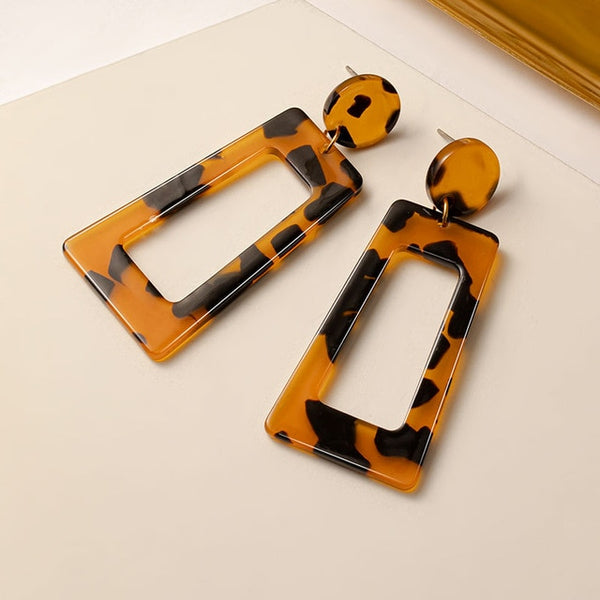 Brown Arcylic Geometric Dangle Drop Gold Earing - Regeneration Zone