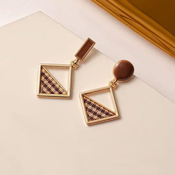 Brown Arcylic Geometric Dangle Drop Gold Earing - Regeneration Zone