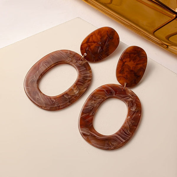 Brown Arcylic Geometric Dangle Drop Gold Earing - Regeneration Zone