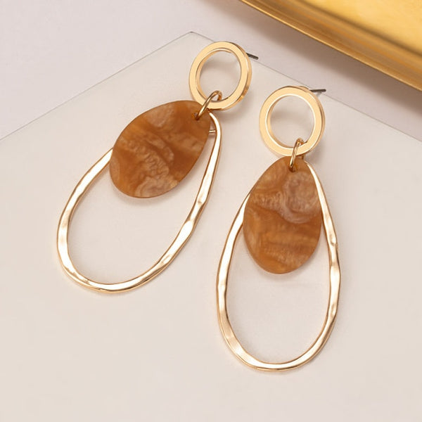 Brown Arcylic Geometric Dangle Drop Gold Earing - Regeneration Zone
