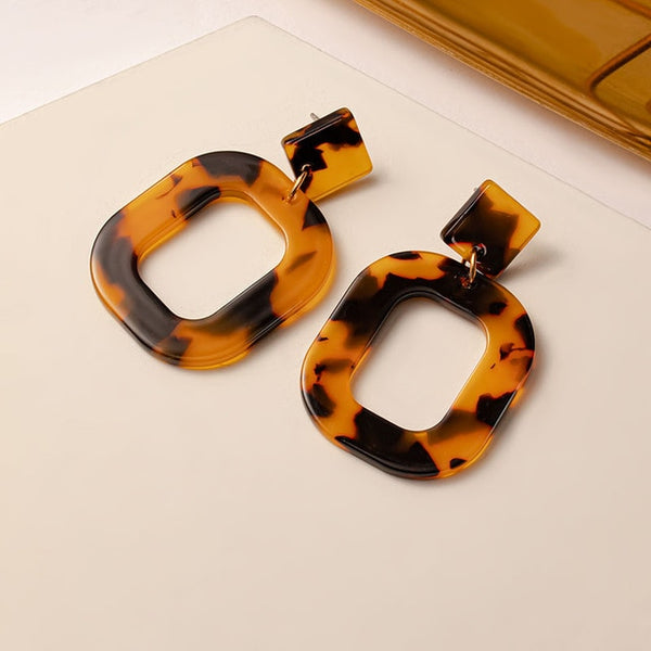 Brown Arcylic Geometric Dangle Drop Gold Earing - Regeneration Zone