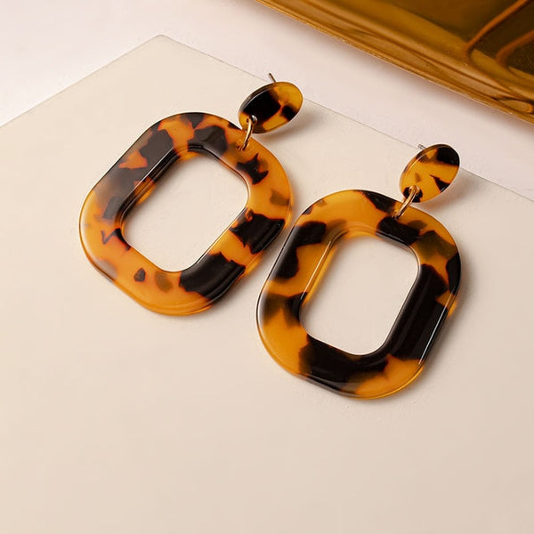 Brown Arcylic Geometric Dangle Drop Gold Earing - Regeneration Zone