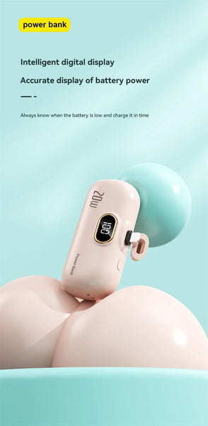 Power bank with digital display on a light blue background