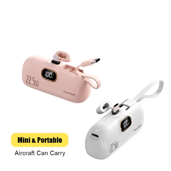 Pink and white power banks with charging cables