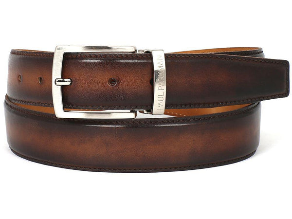 PAUL PARKMAN Men's Leather Belt Hand-Painted Brown and Camel - Regeneration Zone