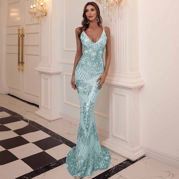 Marissa Aqua Sequin Gown - Regeneration Zone