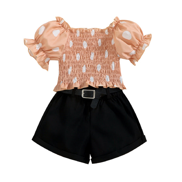 Bubble Short Sleeve Top Shorts with Belt Suit - Regeneration Zone