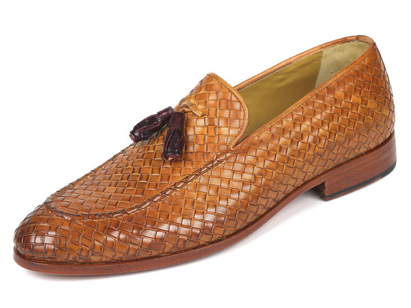 Paul Parkman Woven Leather Tassel Loafers Camel Colour (ID#WVN44-CML) - Regeneration Zone