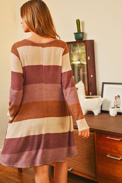 Long Sleeved Rib Stripe Pocket Dress - Regeneration Zone