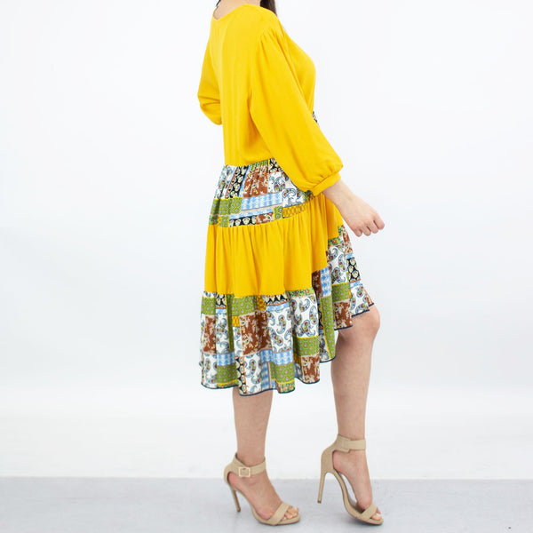 Three Tiered Color Block Dress - Yellow - Regeneration Zone