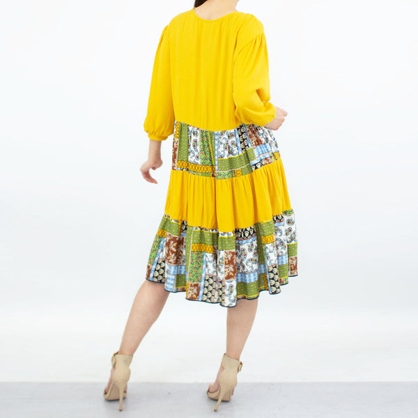 Three Tiered Color Block Dress - Yellow - Regeneration Zone