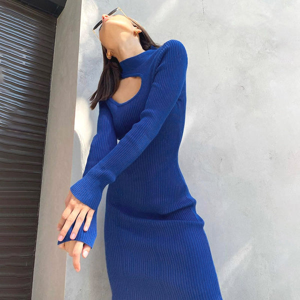 Instahot Long-Sleeve Hollow-out Stretch Knit Dress - Regeneration Zone
