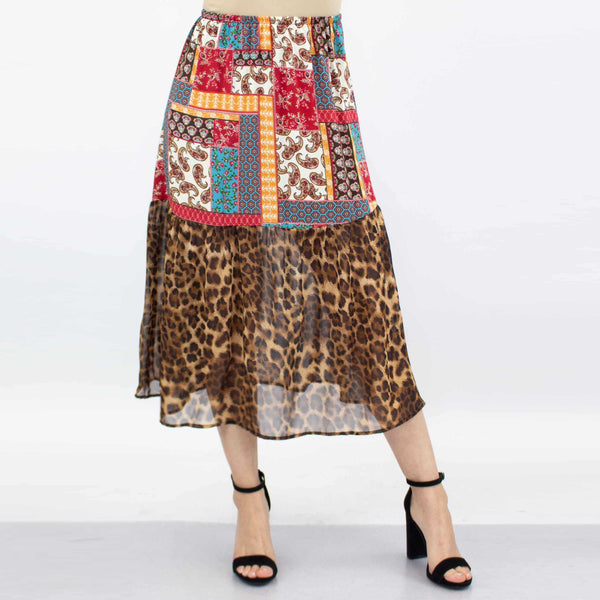 Animal Print Color Block Skirt - Red - Regeneration Zone