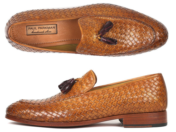 Paul Parkman Woven Leather Tassel Loafers Camel Colour (ID#WVN44-CML) - Regeneration Zone