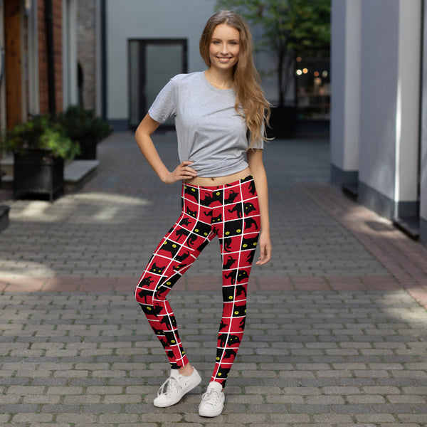 Black Cat Silhouette on Red Leggings - Regeneration Zone