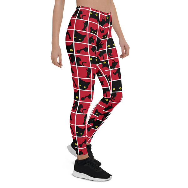 Black Cat Silhouette on Red Leggings - Regeneration Zone