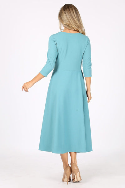 1223. Midi dress with a round neckline, side pockets, pleated bodice. - Regeneration Zone