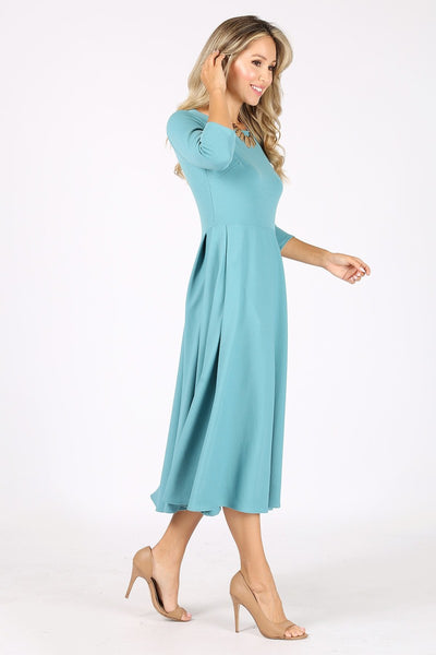 1223. Midi dress with a round neckline, side pockets, pleated bodice. - Regeneration Zone