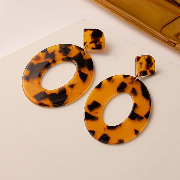 Brown Arcylic Geometric Dangle Drop Gold Earing - Regeneration Zone