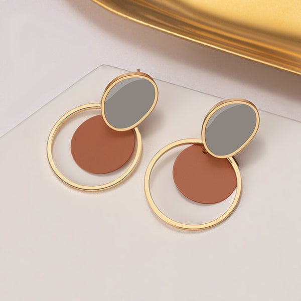 Brown Arcylic Geometric Dangle Drop Gold Earing - Regeneration Zone