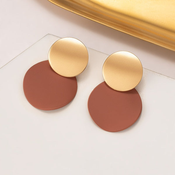 Brown Arcylic Geometric Dangle Drop Gold Earing - Regeneration Zone