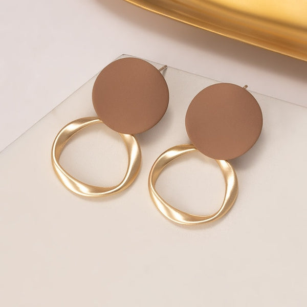 Brown Arcylic Geometric Dangle Drop Gold Earing - Regeneration Zone