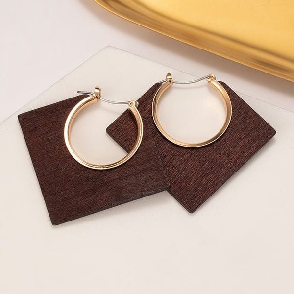Brown Arcylic Geometric Dangle Drop Gold Earing - Regeneration Zone