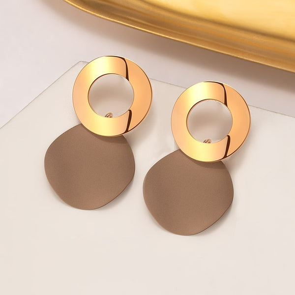 Brown Arcylic Geometric Dangle Drop Gold Earing - Regeneration Zone