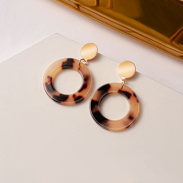 Brown Arcylic Geometric Dangle Drop Gold Earing - Regeneration Zone