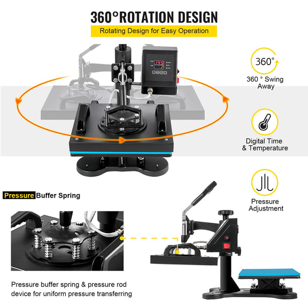 VEVOR 12x10 Inch Dual Digital Heat Press Machine 650W Swing Away 360 Degree Rotation Transfer Sublimation Printing for T-Shirt - Regeneration Zone