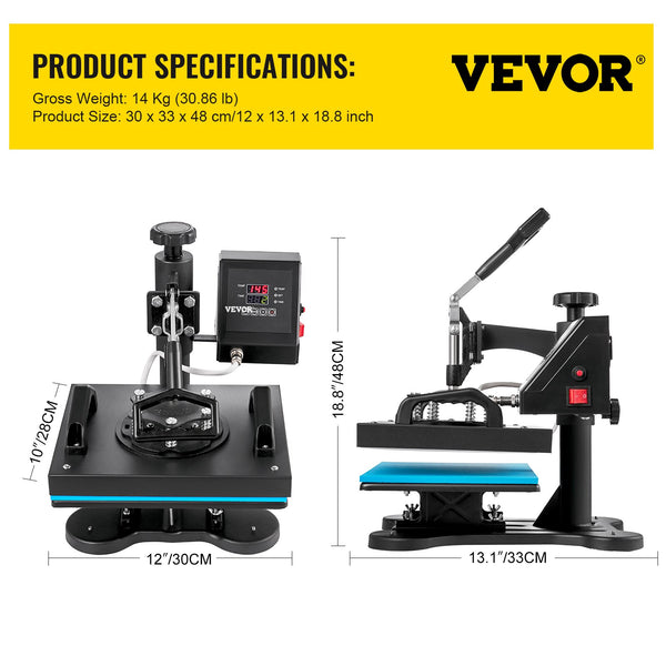 VEVOR 12x10 Inch Dual Digital Heat Press Machine 650W Swing Away 360 Degree Rotation Transfer Sublimation Printing for T-Shirt - Regeneration Zone