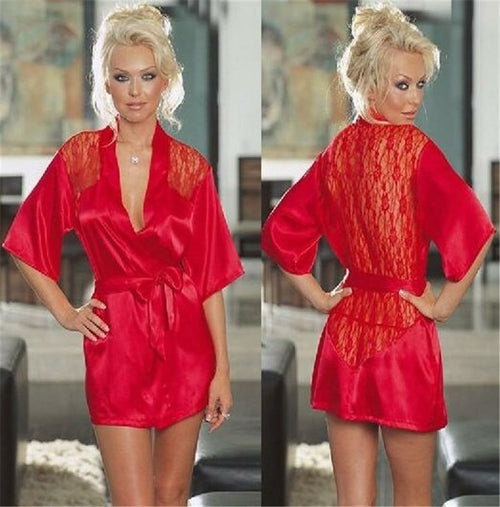 Women Sexy Erotic Lingerie Plus Size Langerie Kimono Dress Satin Black - Regeneration Zone