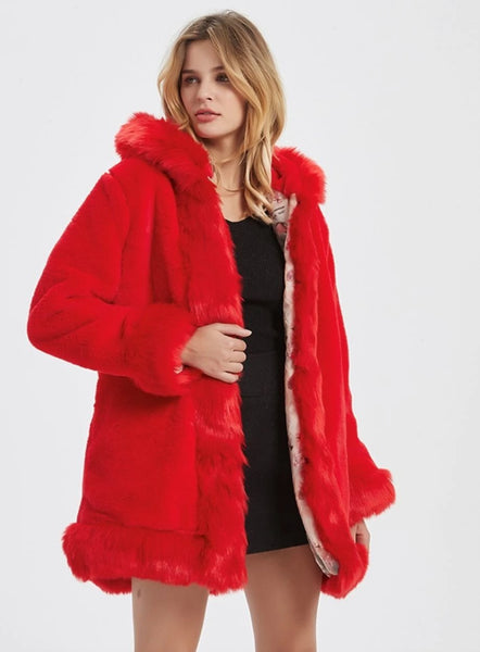 Womens Hooded Faux Fur Collar Coat - Regeneration Zone
