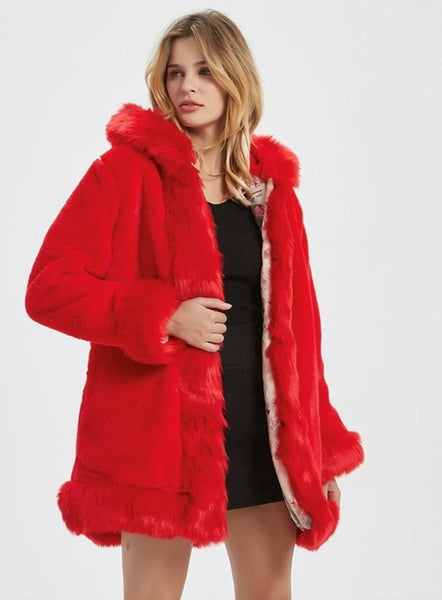 Womens Hooded Faux Fur Collar Coat - Regeneration Zone