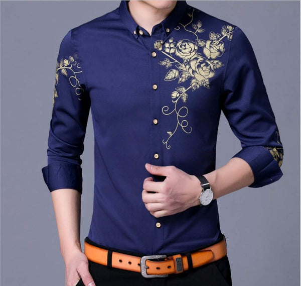 Mens Button Front Shirt with Floral Design - Regeneration Zone
