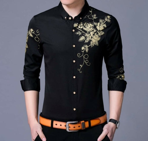 Mens Button Front Shirt with Floral Design - Regeneration Zone