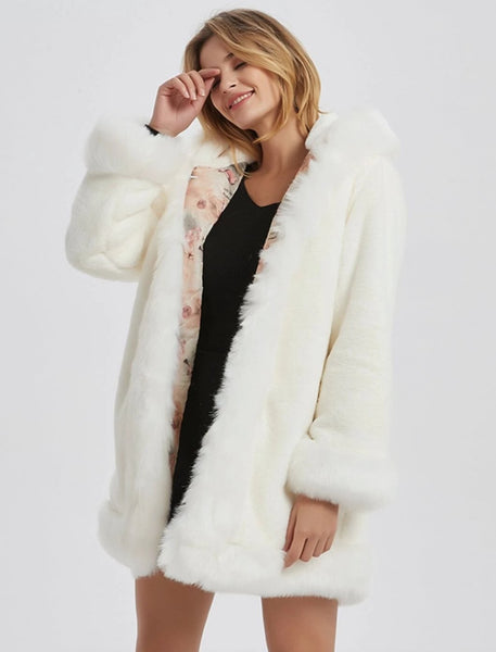 Womens Hooded Faux Fur Collar Coat - Regeneration Zone