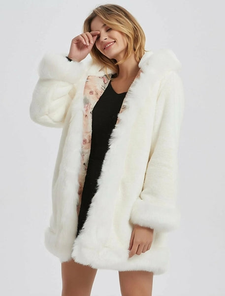 Womens Hooded Faux Fur Collar Coat - Regeneration Zone