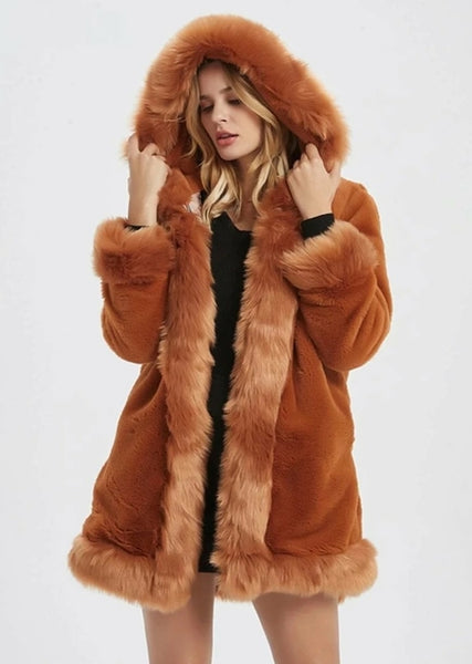 Womens Hooded Faux Fur Collar Coat - Regeneration Zone
