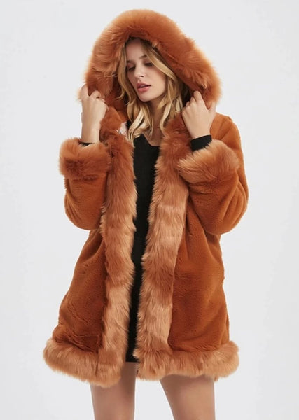 Womens Hooded Faux Fur Collar Coat - Regeneration Zone