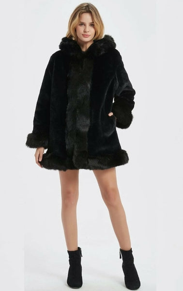 Womens Hooded Faux Fur Collar Coat - Regeneration Zone