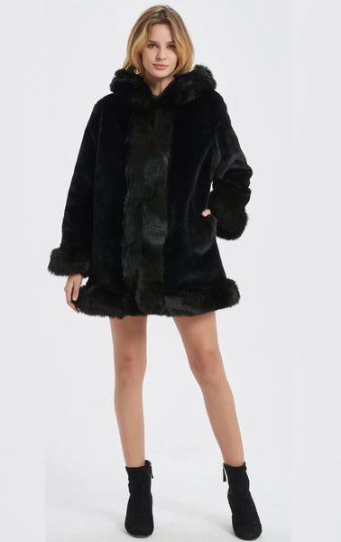 Womens Hooded Faux Fur Collar Coat - Regeneration Zone
