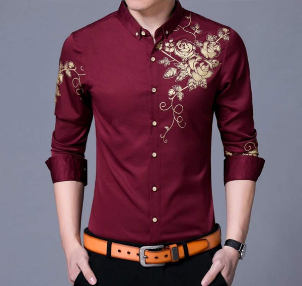Mens Button Front Shirt with Floral Design - Regeneration Zone